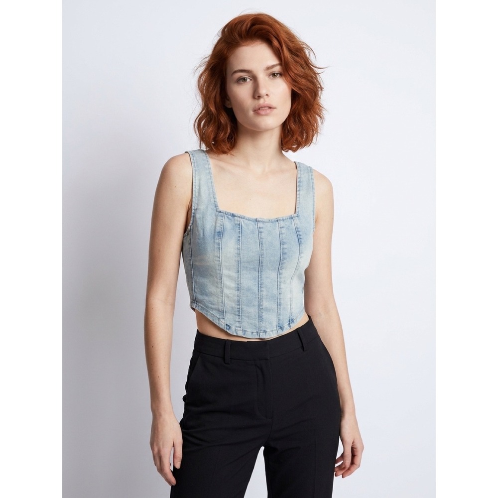 Refuge Denim Corset Top Light Wash Blue Crop Country western festival Y2K small